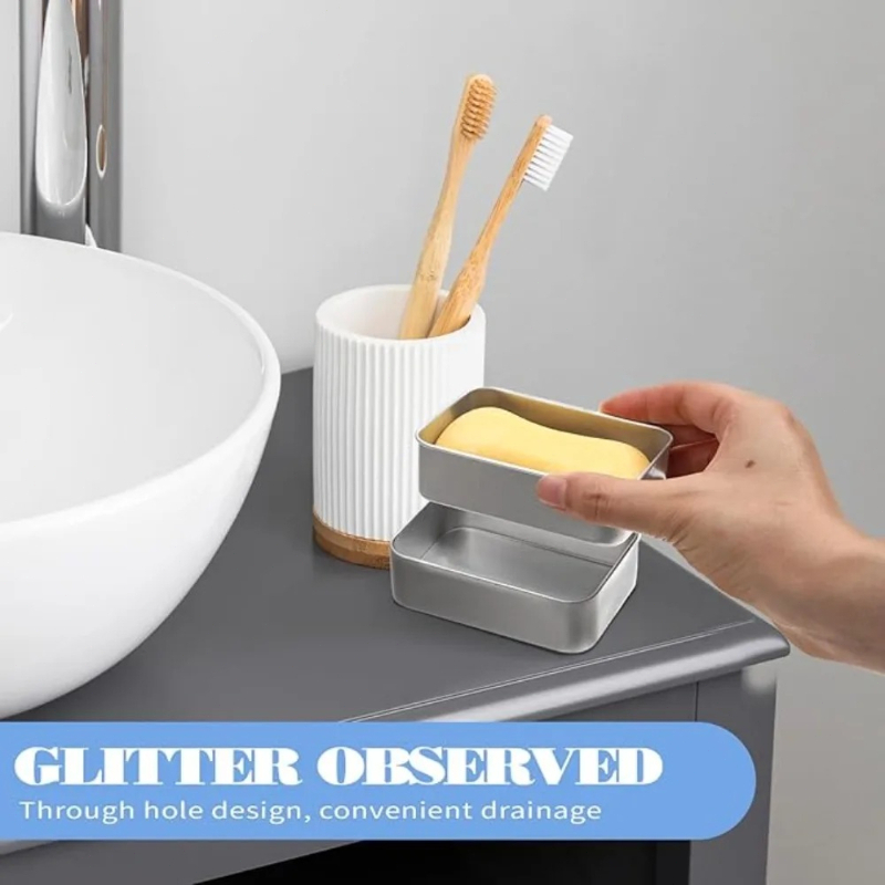 Soap Dish Draining - 1PC draagbare dubbellaagse aluminium zeepbak met